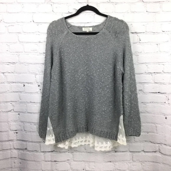 Monteau Los Angeles Grey Swiss Dot Lace Hem Boat Neck Pullover Sweater L - Picture 16 of 16